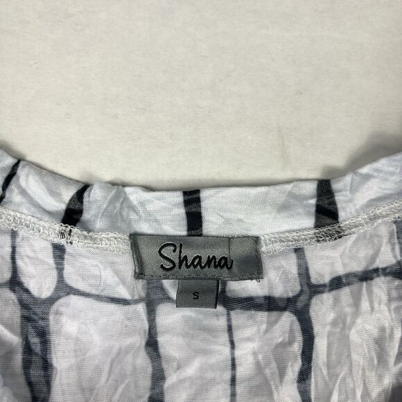 Shana Tunic Small Crinkle Textured Abstract Grid Print 3/4 Sleeve Artsy Top - Picture 4 of 10